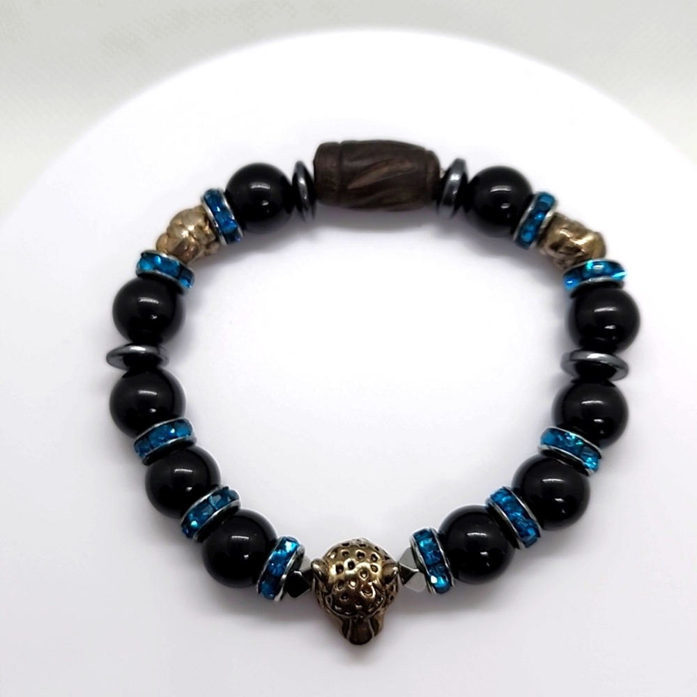 Unisex Lion Head Labradorite Ball Beads Bracelet